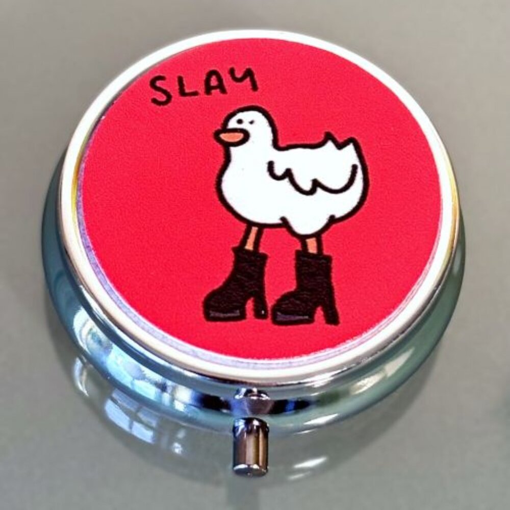 Slay Humorous Duck Wearing Heeled Boots Multi Compartment Purse Travel Pill Box